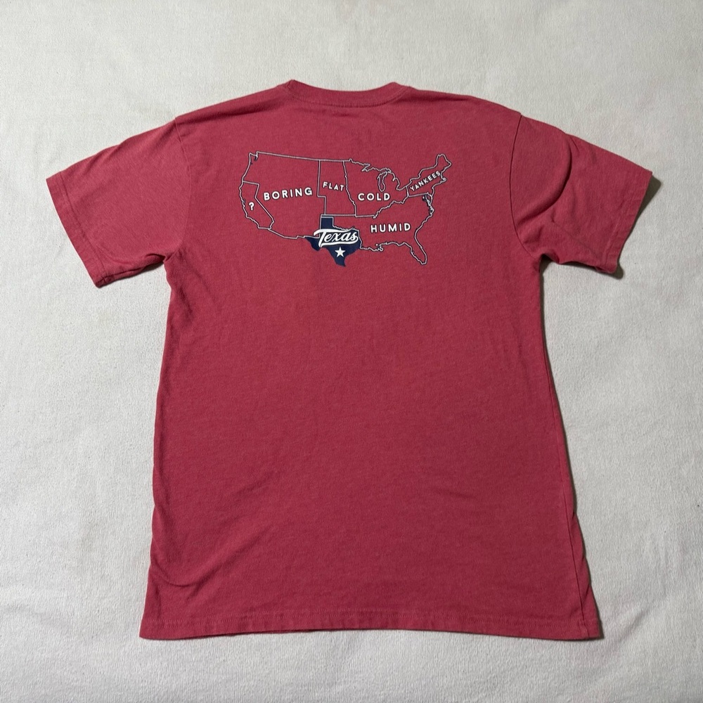 Burlebo Mens Medium Texas Star‎ Tee Heather Crimson Graphic Map Shirt